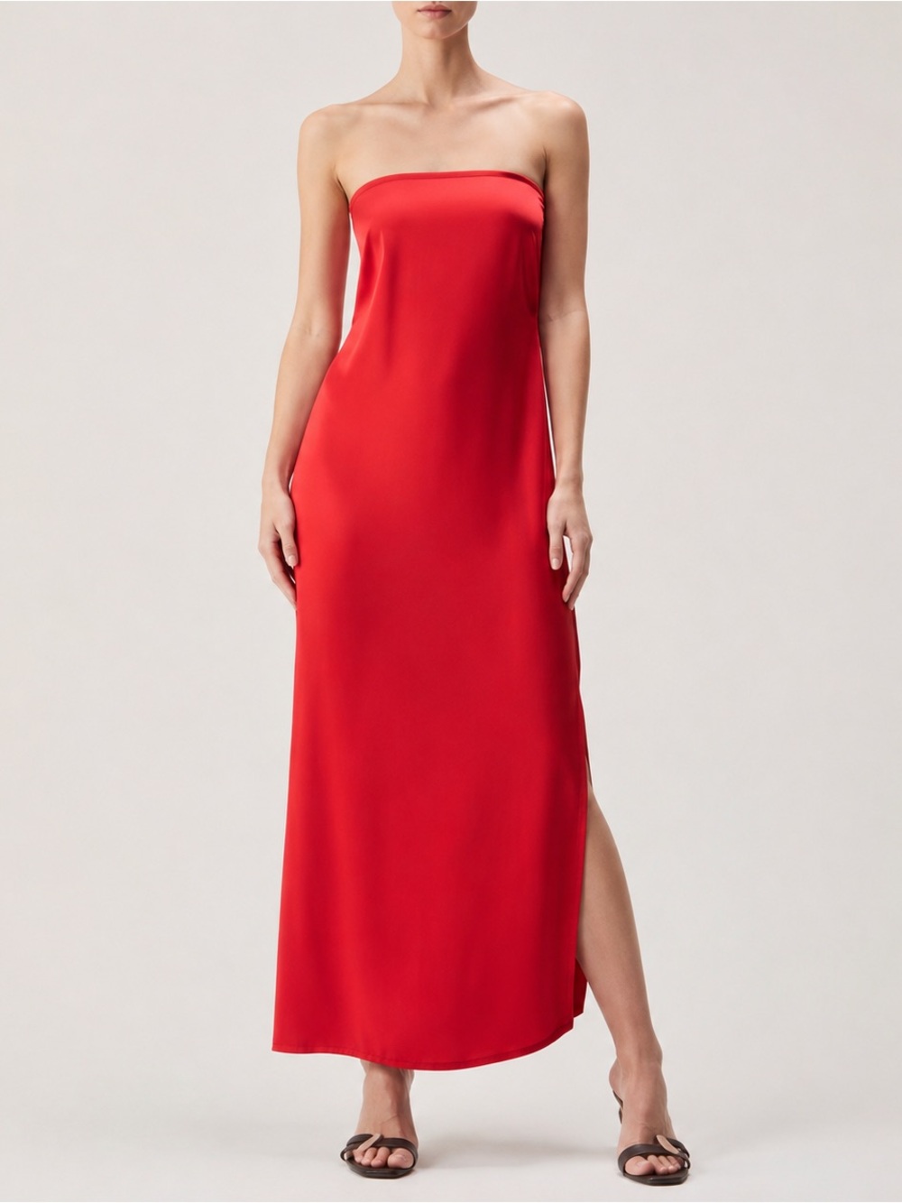 Nasty Gal Red Strapless Satin Slip Midi Dress